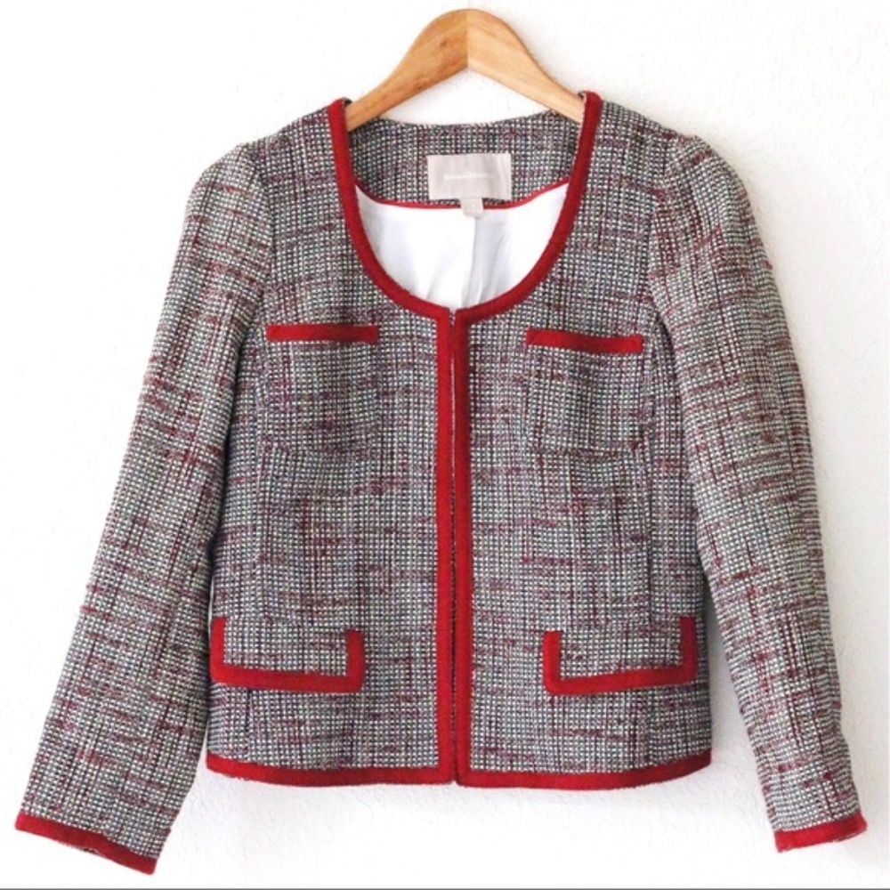 Banana Republic Red Gray Tweed Jacket Red Piping